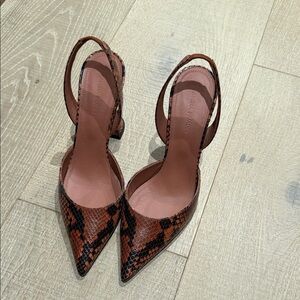Amina Muaddi Brown Snake Print Heels